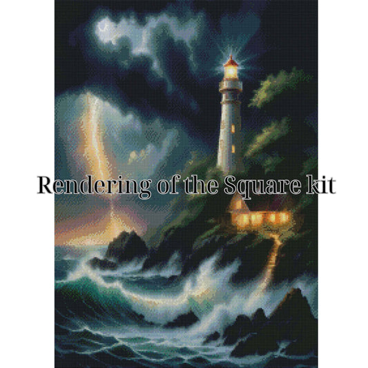 🌊 Guiding Light – Coastal Storm Lighthouse Diamond Painting Kit (50x70cm)