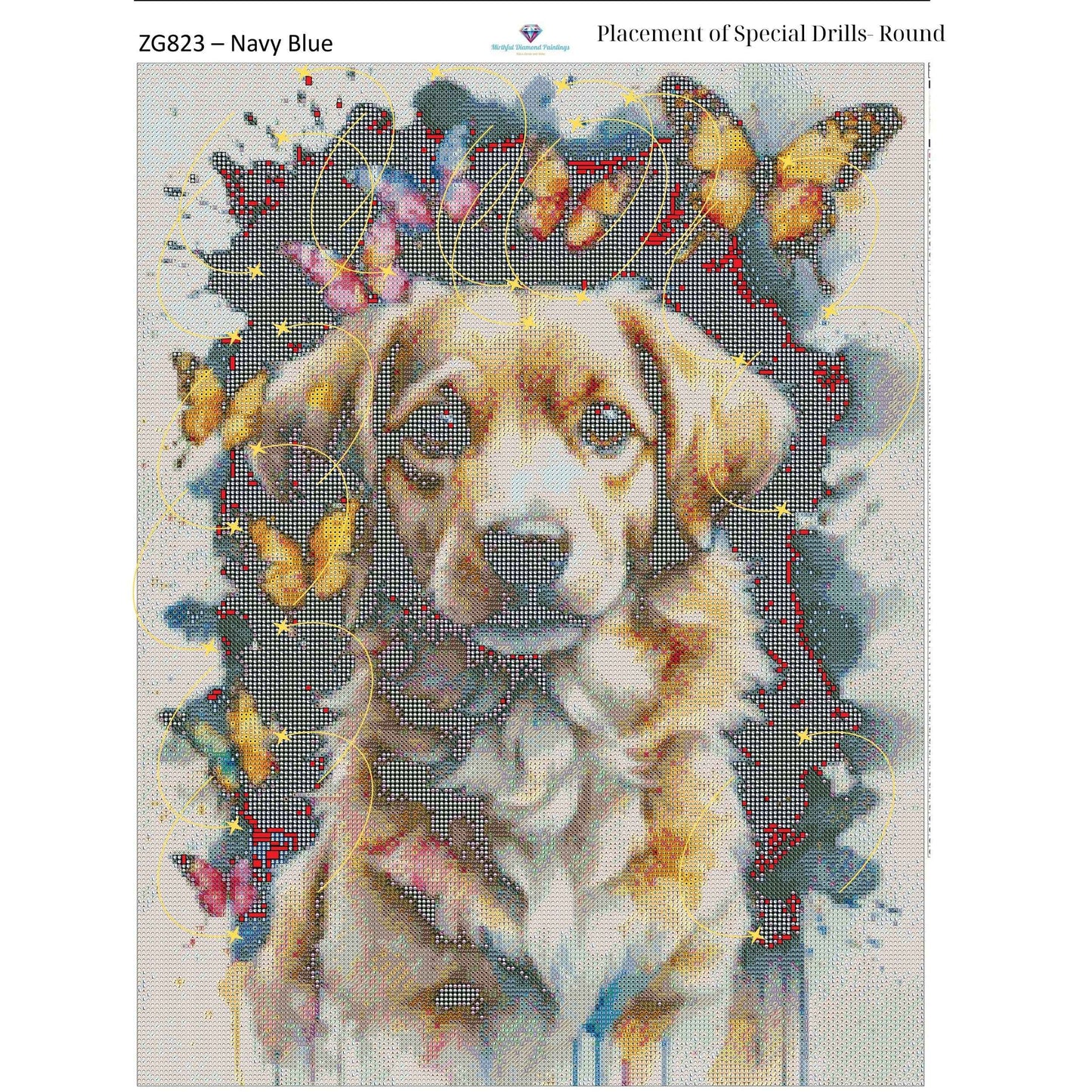 Dog of Butterflies – 50x65cm Diamond Painting Kit | Whimsical Watercolor-Inspired Design
